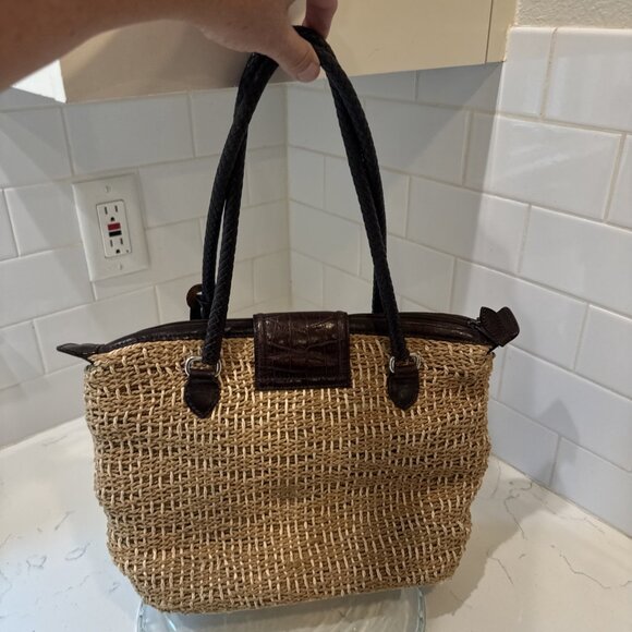 BRIGHTON Handbag Braided Leather Woven Straw Rafia Satchel Purse Heart Y2K - Picture 11 of 16